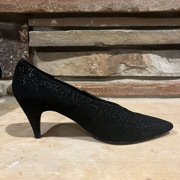 Free People Florence Point Toe Suede Silver Glitter Heels - Picture 4 of 9